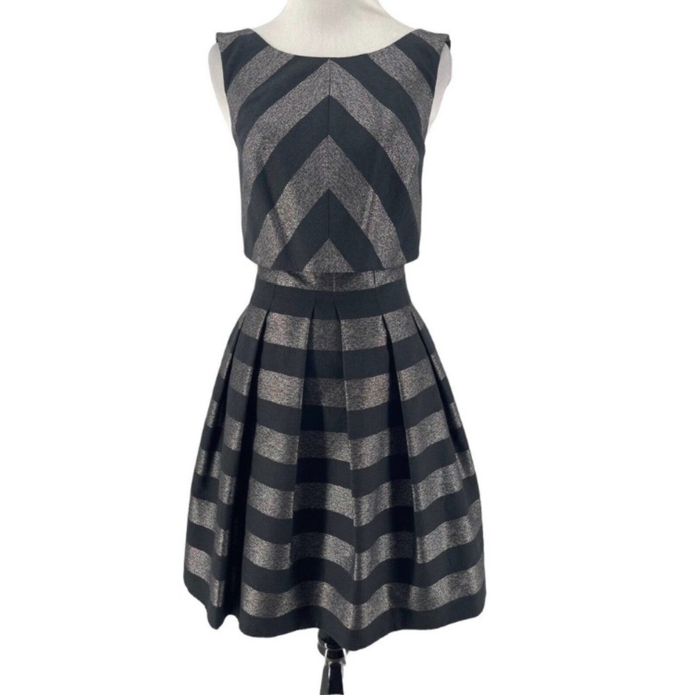 Karen Millen striped black and silver metallic dress